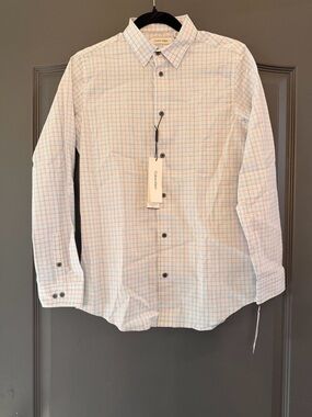 Calvin Klein Boys Light Blue and White Grid Dress Shirt